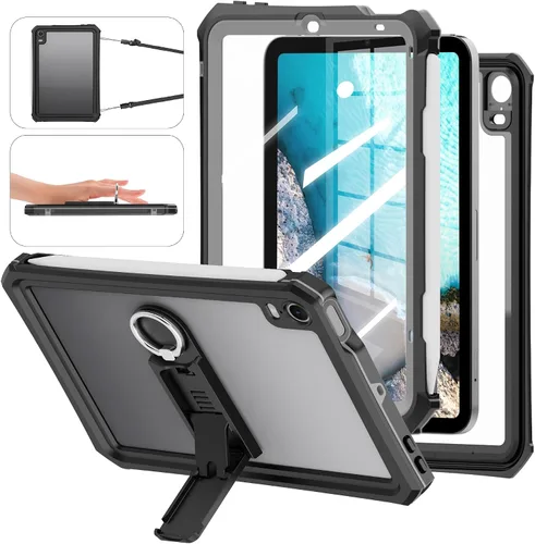 Vista 4 de ShellBox Case Funda impermeable para iPad mini 4/5, funda protectora de cuerpo completo a prueba de golpes a prueba de polvo con soporte ajustable