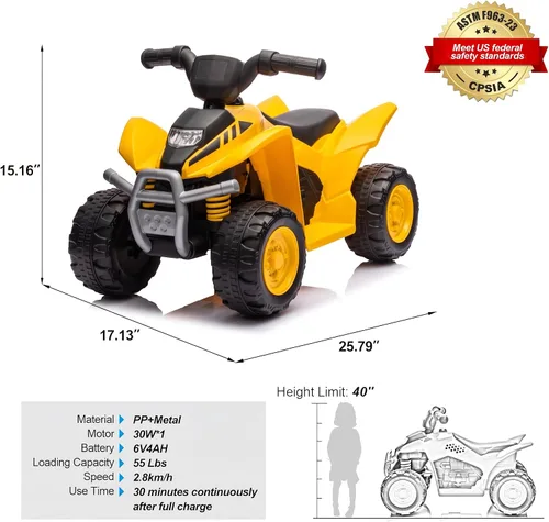Vista 4 de Cuatrimoto de 6 V para niños, cuatrimoto eléctrico con licencia alimentada