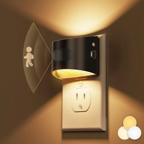 Vista 10 de L LOHAS LED Las luces nocturnas se enchufan a la pared, luz nocturna Negro dorado