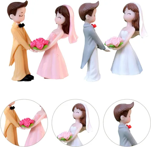 Vista 9 de Adornos de muñeca de pareja de boda de 1.9 pulgadas, figuras de novia y novio, adornos de resina para decoración de mesa de fiesta de boda
