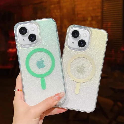 Vista 4 de Funda brillante para iPhone 14 para iPhone 13, funda magnética transparente de lujo brillante para iPhone 14/iPhone 13 para niñas y mujeres, funda