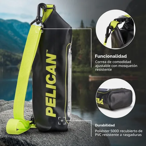 Vista 3 de Pelican Marine Bolsa impermeable IP68 de 2L con rollo superior - Mochila impermeable con funda/bolsa para teléfono - Accesorios para canotaje