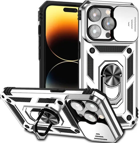 Vista 39 de Funda magnética compatible con iPhone 14 Pro de 6.1 pulgadas, funda magnética para iPhone 14 Pro con cubierta de cámara y soporte de grado militar