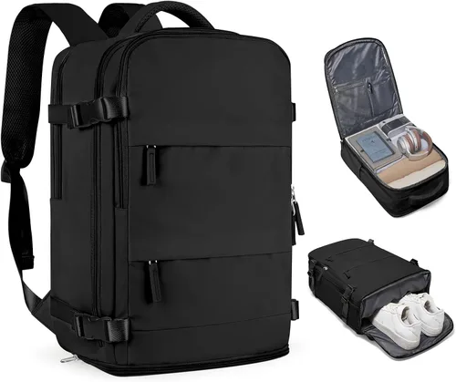 Vista 47 de Mochila de viaje grande, bolsa de mano, aprobada para aviones, para artículos personales, para hombre o mujer, color beige con marrón