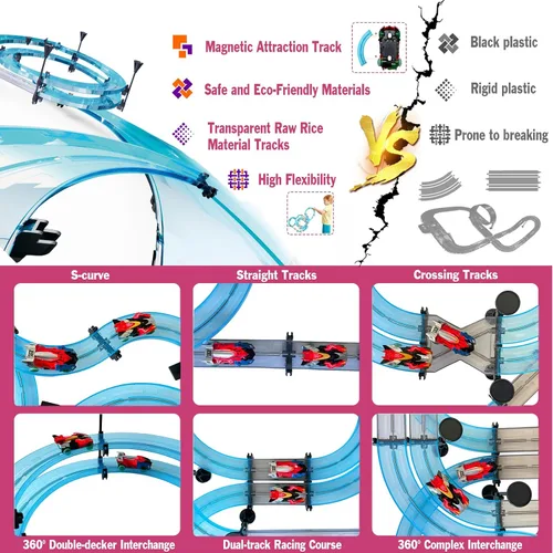 Vista 4 de Juegos de pistas de carreras de coches de ranura eléctrico a control remoto para niños, juego de carreras eléctrico recargable con controladores