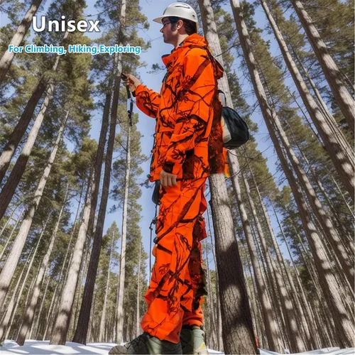 Vista 8 de Llaikeph Ropa de caza, chaqueta de caza y pantalones de caza para hombres y mujeres, traje Ghillie, 7, equipo de caza, Blaze Camo (M), Naranja Blaze