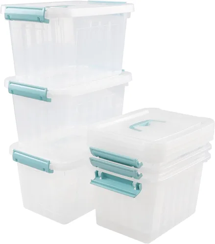 Vista 8 de Paquete de 6 contenedores de almacenamiento de plástico transparente de 6 cuartos de galón con tapas, pequeñas cajas de almacenamiento transparentes