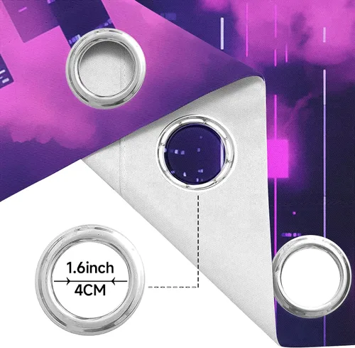 Vista 7 de Neon Synthwave Kitchen Curtains 2 Panels, Neon Cyberpunk Blackout Curtains Thermal Insulated Small Window Curtains, Colorful Futuristic Drapes