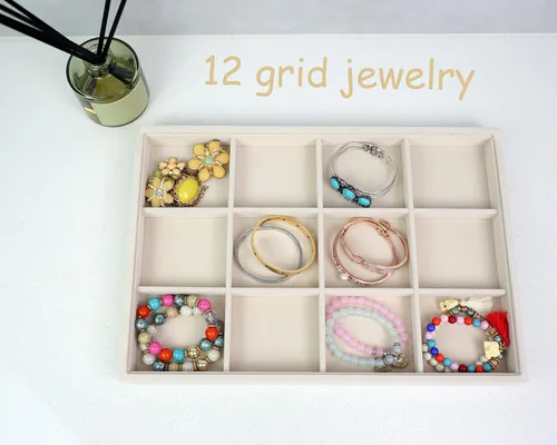 Vista 2 de Stratalife Organizador de joyas de terciopelo, organizador apilable para aretes, 12 rejillas, joyero, cajón, organizador de joyas, expositor