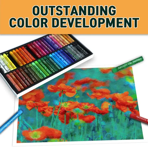 Vista 8 de HA SHI - Pasteles al óleo para artistas, 48 colores + 2 50 oil pastel sticks (48 colors + extra black & white). Creamy, blendable color that mixes
