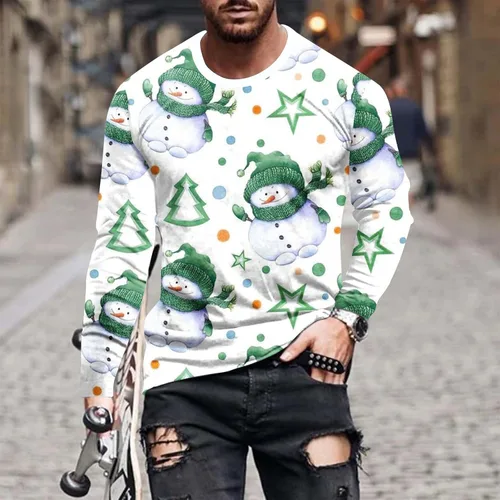 Vista 2 de Sudadera Cuello Redondo para Hombre Jersey Básico Navidad Camisetas Manga Larga Cuello Redondo Túnica Tops Sudaderas