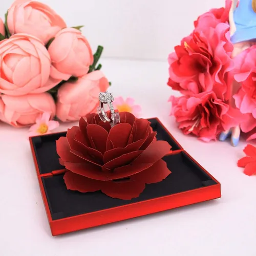 Vista 6 de Orichane Caja de anillo de compromiso de rosa, caja de regalo de terciopelo, caja de regalo para boda, San Valentín (caja roja)