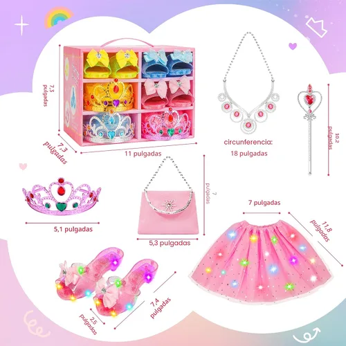 Vista 7 de Meland Princess Dress Up Set for Girl Age 3-6 with Her First Heels & Skirts Iluminado