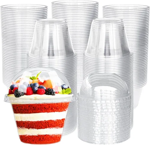 Vista 8 de Tiaiidi Vasos de plástico transparentes con tapas, 6 onzas - Juego de 50 Mini vasos de postre con tapas de cúpula (sin agujero), vasos desechables
