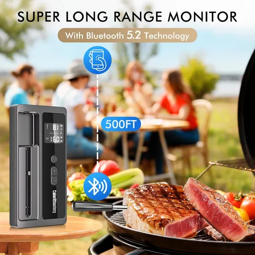 Vista 3 de Termómetro inalámbrico para carne: termómetro inteligente Bluetooth de 500 pies para cocinar y asar a la parrilla, termómetro digital CaloriMastery