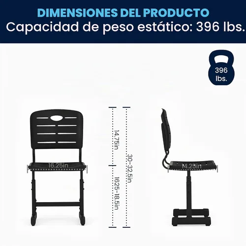 Vista 3 de Flash Furniture Silla de estudiante negra de altura ajustable con marco de pedestal negro