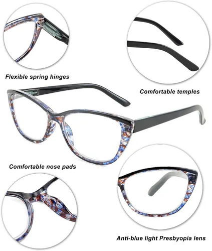 Vista 3 de FEISEDY Gafas de lectura progresivas multifocales con bloqueo de luz azul, sin línea, con bisagra de resorte B2675