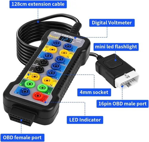 Vista 8 de Caja de ruptura OBD2 KAWISH Detector de protocolo OBDII Auto de 16 pines con pantalla LCD para detección de comunicación de protocolo