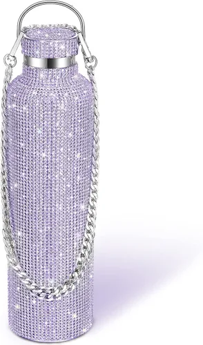 Vista 27 de Geiserailie Botella de agua con diamantes de imitación de acero inoxidable, térmica, recargable, aislada, con cadena, para mujeres y niñas