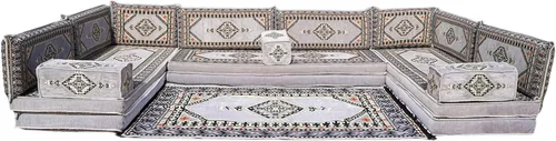 Vista 10 de arabicsofa Asiento de suelo oriental gris - Juego de cojines modulares hechos a mano para sala de estar
