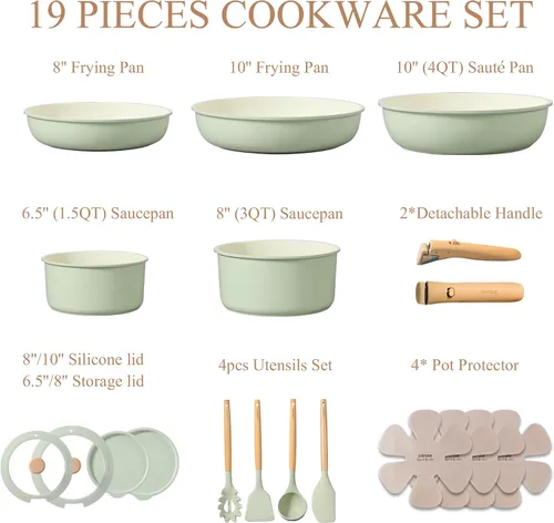 Vista 2 de CAROTE Juego de ollas y sartenes, juego de utensilios de cocina antiadherentes, mango desmontable, 19 piezas de utensilios de cocina de inducción