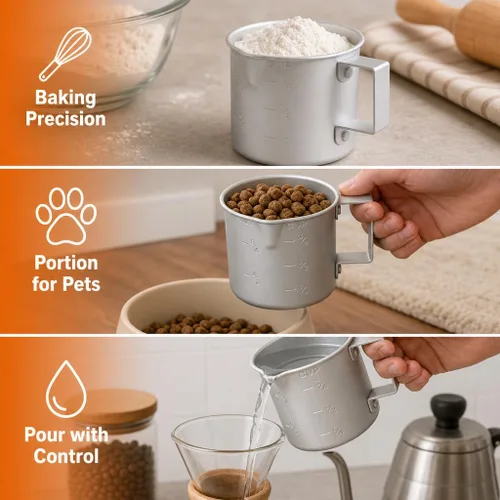 Vista 8 de Better Houseware Taza medidora, taza medidora de metal de 8 onzas con mango y labio de vertido para líquido con marcas de fácil lectura para cocinar