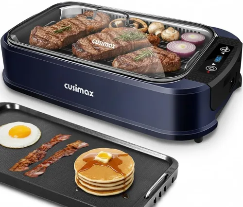 Vista 9 de Parrilla de Interior, CUSIMAX Parrilla Sin Humo de Interior, Parrilla Eléctrica Plancha de 1500W BBQ Coreana con Pantalla Inteligente LED y Tapa