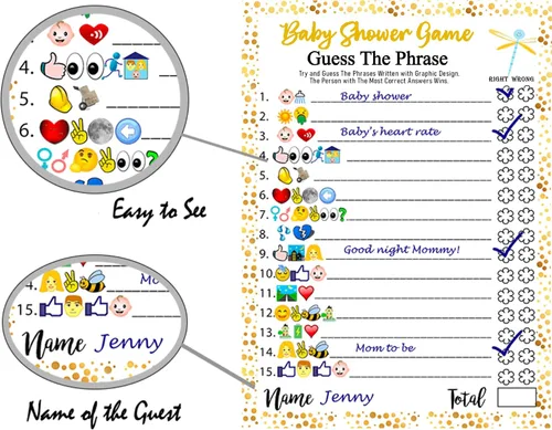 Vista 3 de LOTUS-A Juegos de baby shower – Divertidas tarjetas de adivinar la frase y predicciones, 30 cartulinas gruesas de 7 x 5 pulgadas, impresas