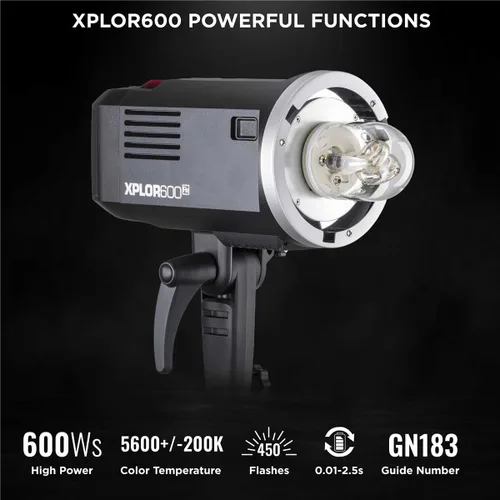 Vista 2 de Flashpoint XPLOR 600 HSS R2 Kit de fotografía de luz estroboscópica con flash de estudio con R2 integrado de 2.4 GHz, montaje Bowens, 600 W, batería