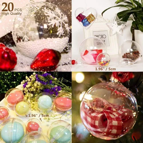 Vista 6 de AGM - 20 bolas de adornos rellenables de plástico transparente de 1.97 pulgadas, bolas de adornos colgantes para árbol de Navidad, manualidades