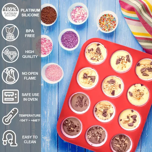 Vista 5 de Anaeat Juego de moldes de silicona para magdalenas, 12 tazas regulares y mini 24 tazas de moldes para hornear cupcakes con flexible y antiadherente