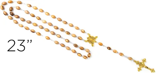 Vista 3 de Rosario de madera católica con medalla milagrosa de plata para hombres y mujeres, cuentas de madera de olivo de Tierra Santa de Israel con colgante