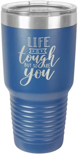 Vista 17 de Life is Tough but So are you - Vaso negro de 30 oz con paja y tapa superior deslizante Taza de viaje de acero inoxidable Compare con Yeti Rambler