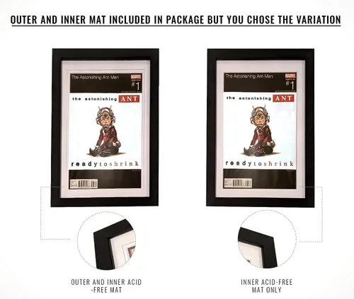 Vista 3 de Marco para Cómics 2 Pack, Marco de Madera MDF, Acolchado Libre de Ácidos, Protección UV 98% Policarbonato, Se Ajusta a Cómics hasta 6 3/4" x 10