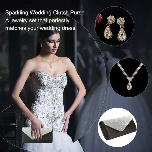 Vista 6 de Eshow Bolso de mano para mujer, bolso de noche, diseño de lentejuelas con cuentas vintage, bolsa de diamantes de imitación para boda, fiesta
