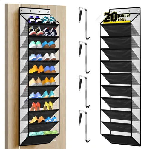 Vista 8 de PAULONE Organizador multiusos de 10 bolsillos para colocar sobre la puerta, capacidad resistente de 95 libras con malla transpirable, almacenamiento