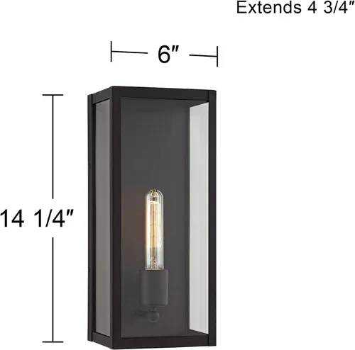 Vista 4 de John Timberland Cornell - Juego de 2 lámparas de pared modernas para exteriores, marco de caja negra arena, paneles de vidrio transparente de 16