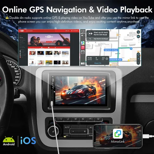 Vista 3 de Estéreo de auto Naifay doble DIN con Apple CarPlay y Android Auto
