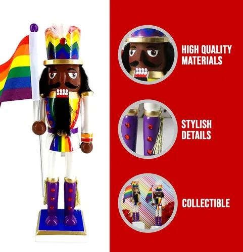 Vista 3 de Nutcracker Ballet Gifts, Adornos de Navidad de cascanueces del orgullo de soldado, decoración de figura de madera afroamericana con uniforme blanco