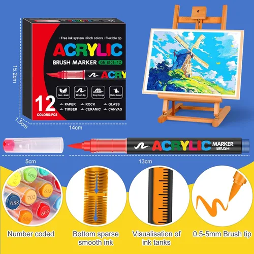Vista 2 de Amamao Marcadores de pintura acrílica, bolígrafos de punta de pincel suave y marcadores, bolígrafos de pintura acrílica para madera, piedra, lienzo