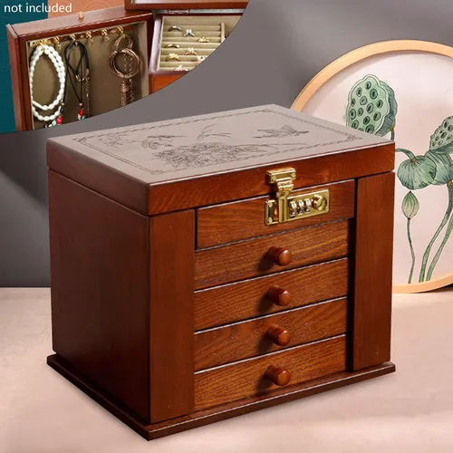 Vista 8 de DYRABREST Joyero organizador de madera con cerradura de combinación con cerradura grande con cerradura para vestidor, contenedor de almacenamiento