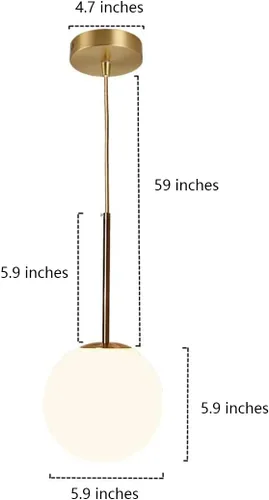 Vista 2 de Mini lámpara colgante de globo de vidrio blanco leche, acabado de latón dorado con cable dorado, E26 de 5.9 pulgadas, bola de vidrio de granja