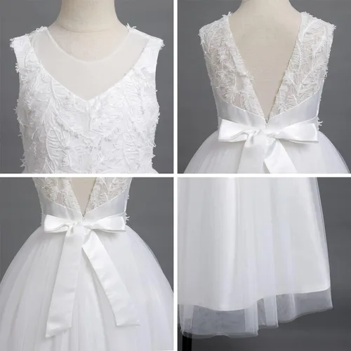 Vista 6 de IDOPIP Vestidos blancos de primera comunión para niñas, vestido largo de tul para boda, dama de honor, concurso, cumpleaños, bautizo, fiesta