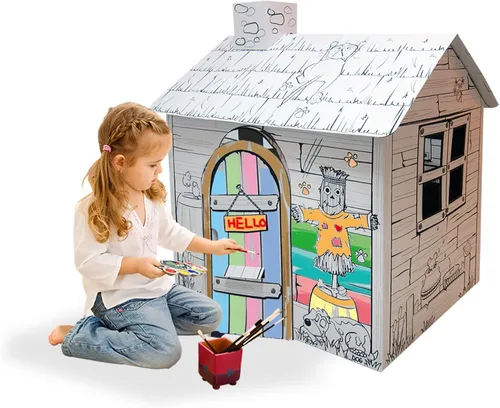 Vista 2 de Adventure Awaits! Casa de juegos de granja de cartón para niños, colorea, dibuja y personaliza, ideal para el tiempo de juego y el tiempo de artes