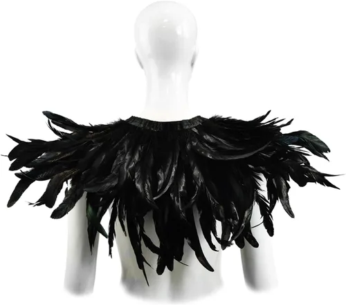 Vista 6 de Homelex, chal de pluma natural negro gótico con cuello de gargantilla