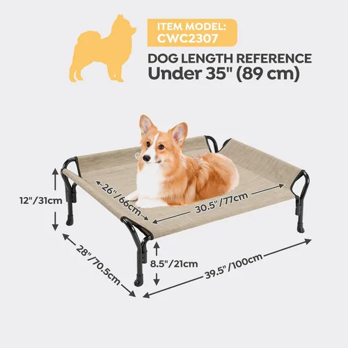 Vista 3 de Veehoo Cama elevada mediana para perro, barandilla, antideslizante, malla Teslin, 35 pulgadas de largo x 26 pulgadas de ancho x 11 pulgadas de alto