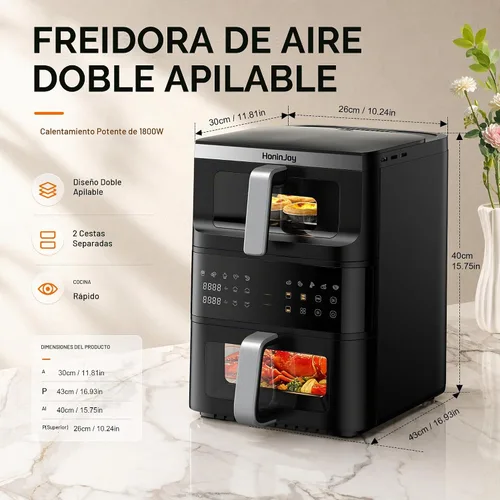 Vista 8 de Freidora de aire vertical de doble cesta de 13 cuartos con acabado