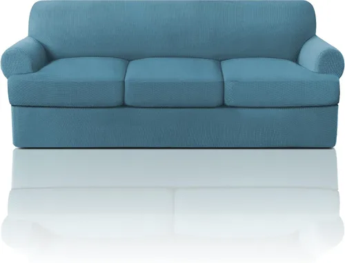 Vista 16 de PrinceDeco Fundas elásticas para sillón de 2 piezas, fundas de sofá para sillas con cojines en forma de T, fundas suaves para muebles con 1 funda