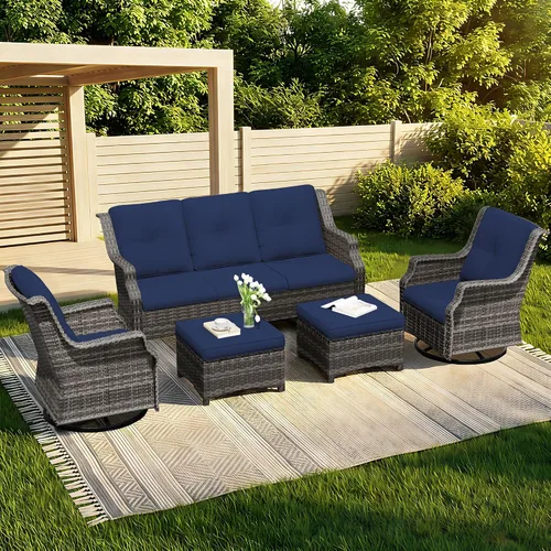 Vista 56 de Sofá de mimbre para patio al aire libre, sofá de 3 plazas, sofá de ratán con asiento profundo y cojines de olefina, respaldo alto, todo tipo de Beige