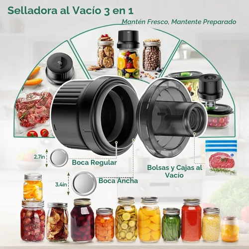 Vista 5 de Kit de sellador al vacío para tarros de masón, sellador automático de Trabaja con boca ancha+regular